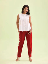 Liva Certified Red Rayon Slub Lycra Stretchable Cigar Pant with Side Pocket