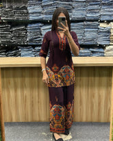 Printed Asymmetric Purple Rayon Co-Ord Set