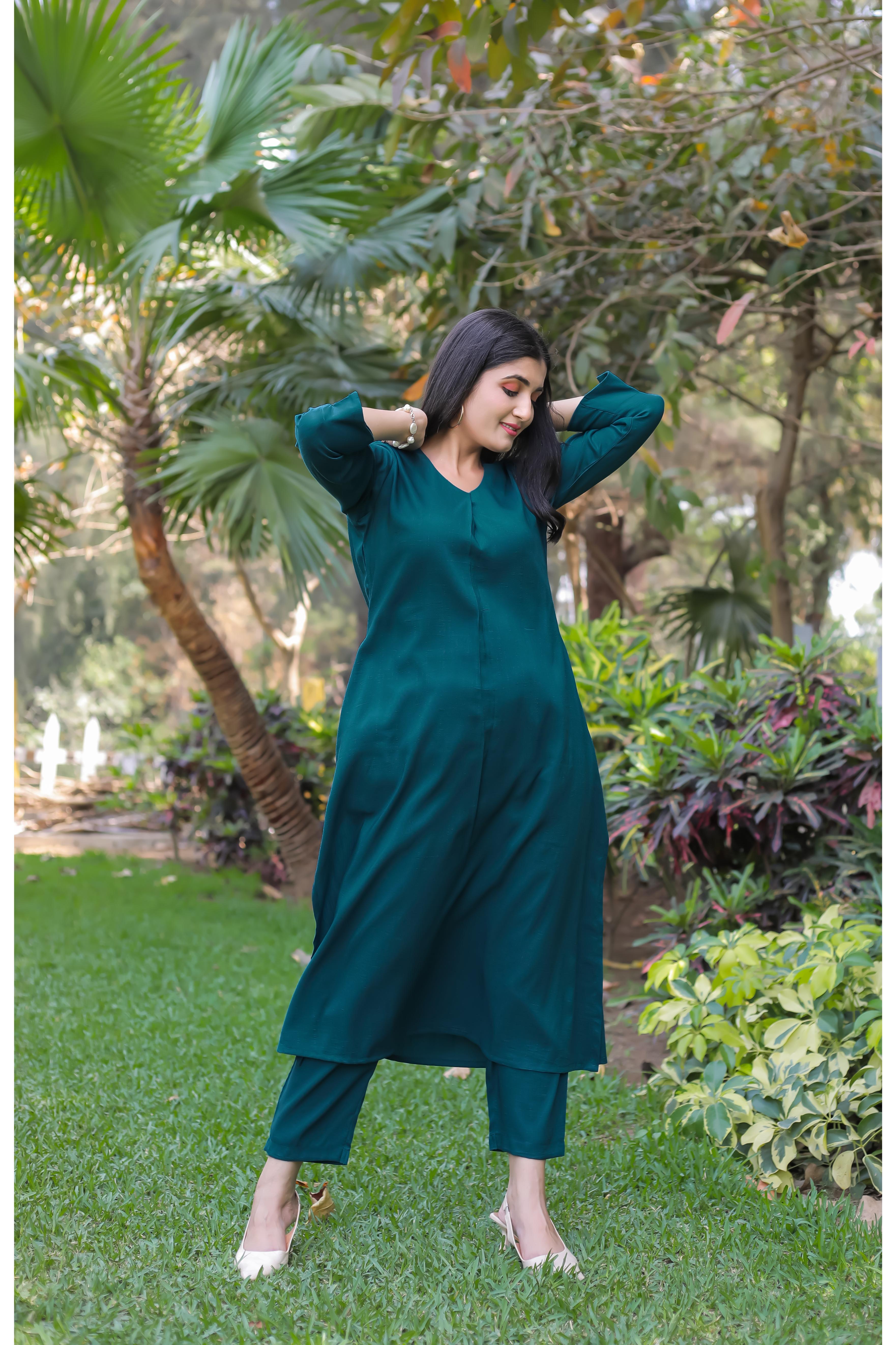 Clothji Modal Designer Co-ord Set With V-Neckline