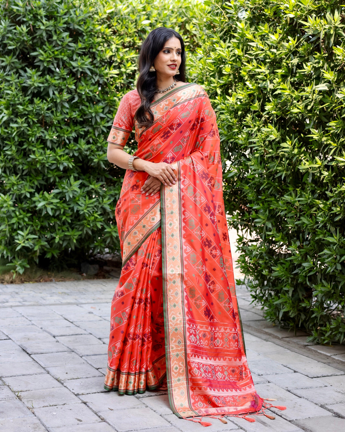 Patola Silk Orange Zari Contemporary Saree