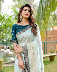 Premium Quality Handpicked & Easy To Drape Dola Silk Light Green Saree For This Wedding Season