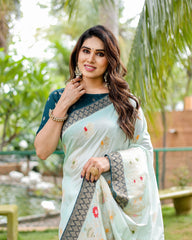 Premium Quality Handpicked & Easy To Drape Dola Silk Light Green Saree For This Wedding Season