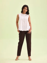 Liva Certified Dark Brown Rayon Slub Lycra Stretchable Cigar Pant with Side Pocket