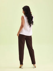 Liva Certified Dark Brown Rayon Slub Lycra Stretchable Cigar Pant with Side Pocket