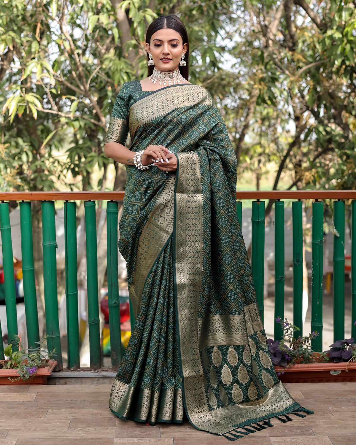 Dark Green Woven Patola Silk Saree