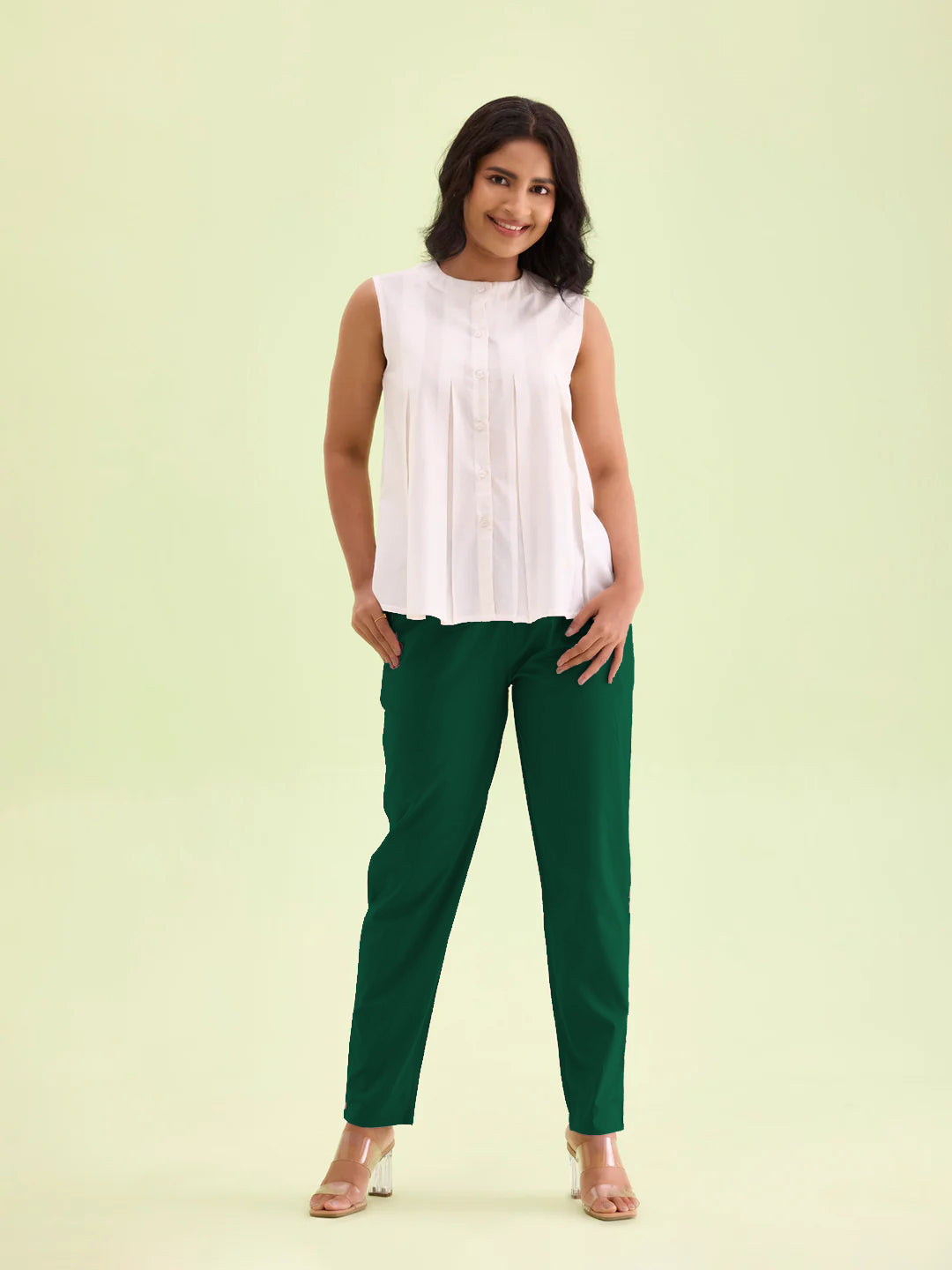 Liva Certified Green Rayon Slub Lycra Stretchable Cigar Pant with Side Pocket