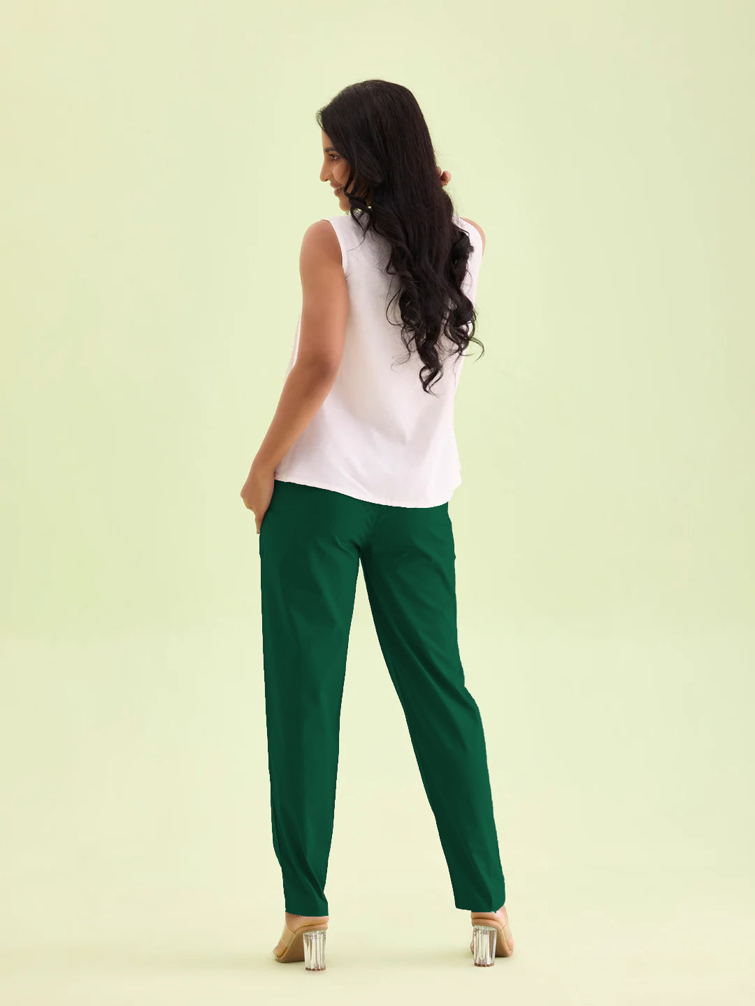 Liva Certified Green Rayon Slub Lycra Stretchable Cigar Pant with Side Pocket