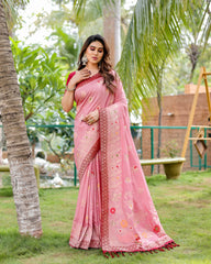 Premium Quality Handpicked & Easy To Drape Dola Silk Pink Saree For This Wedding Season