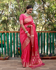 Hot Pink Woven Patola Silk Saree