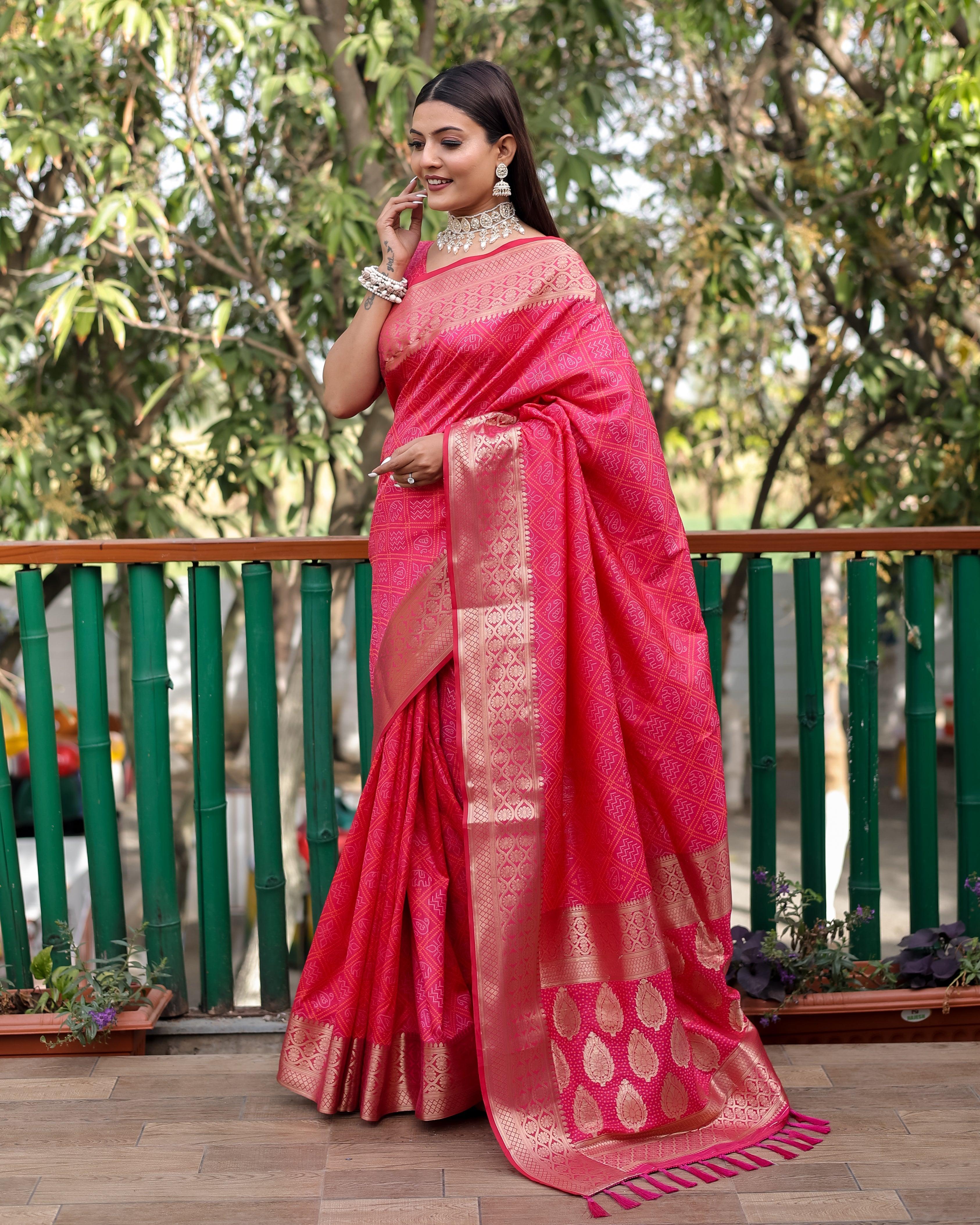 Hot Pink Woven Patola Silk Saree