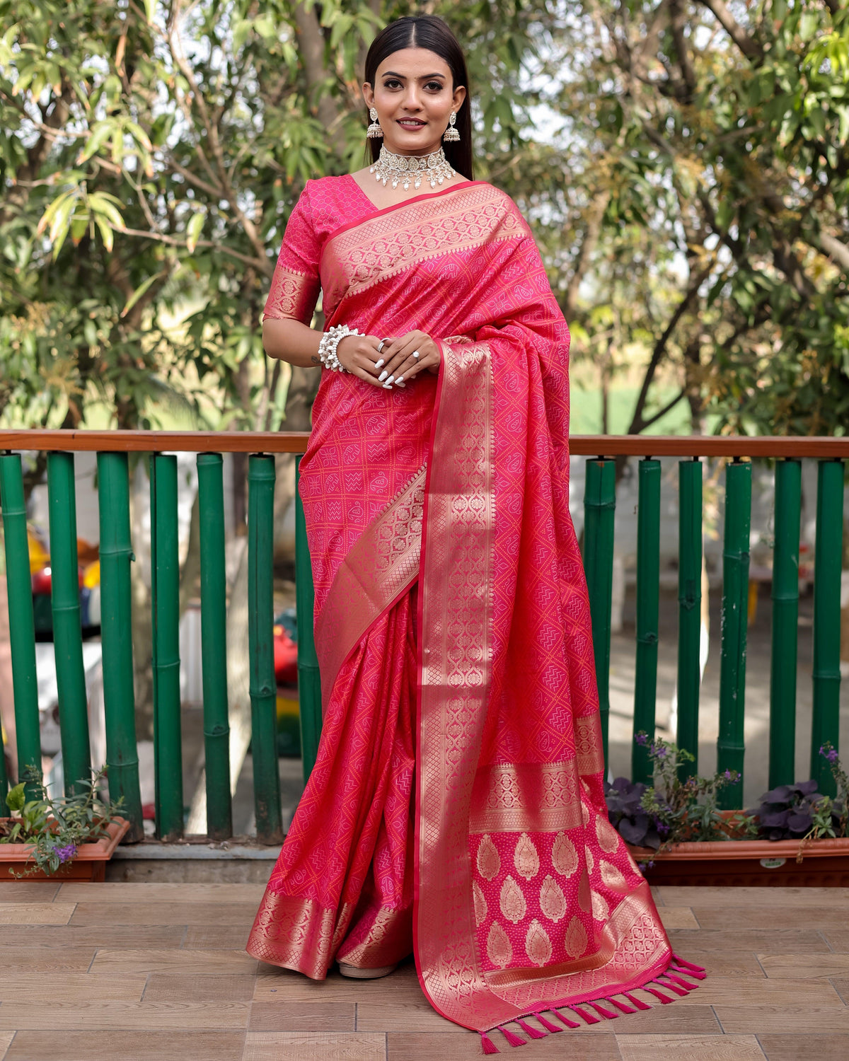 Hot Pink Woven Patola Silk Saree