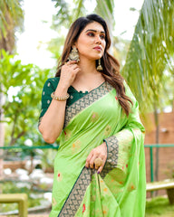 Premium Quality Handpicked & Easy To Drape Dola Silk Green Saree For This Wedding Season