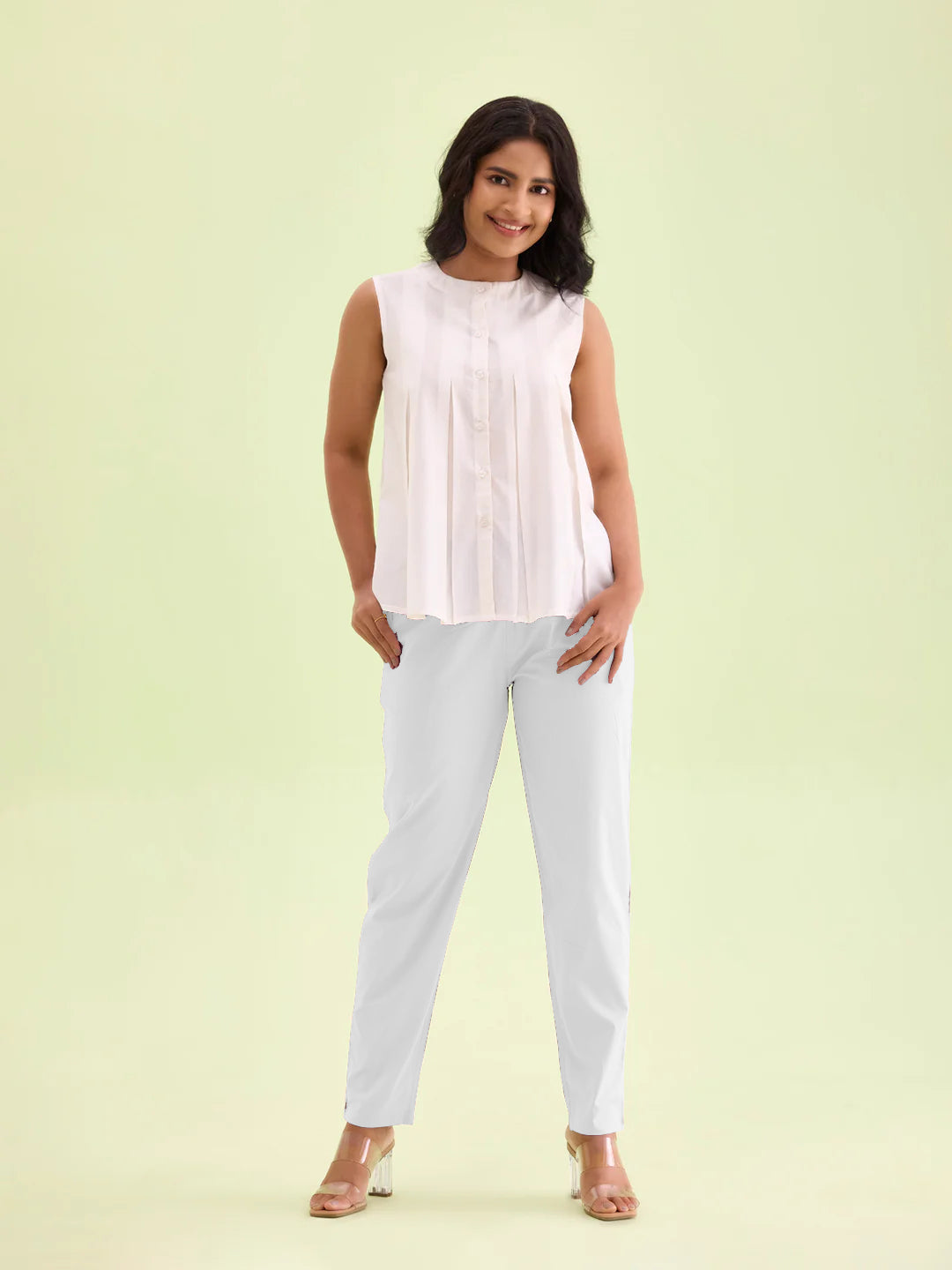 Liva Certified White Rayon Slub Lycra Stretchable Cigar Pant with Side Pocket