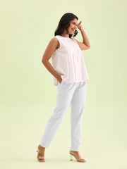 Liva Certified White Rayon Slub Lycra Stretchable Cigar Pant with Side Pocket