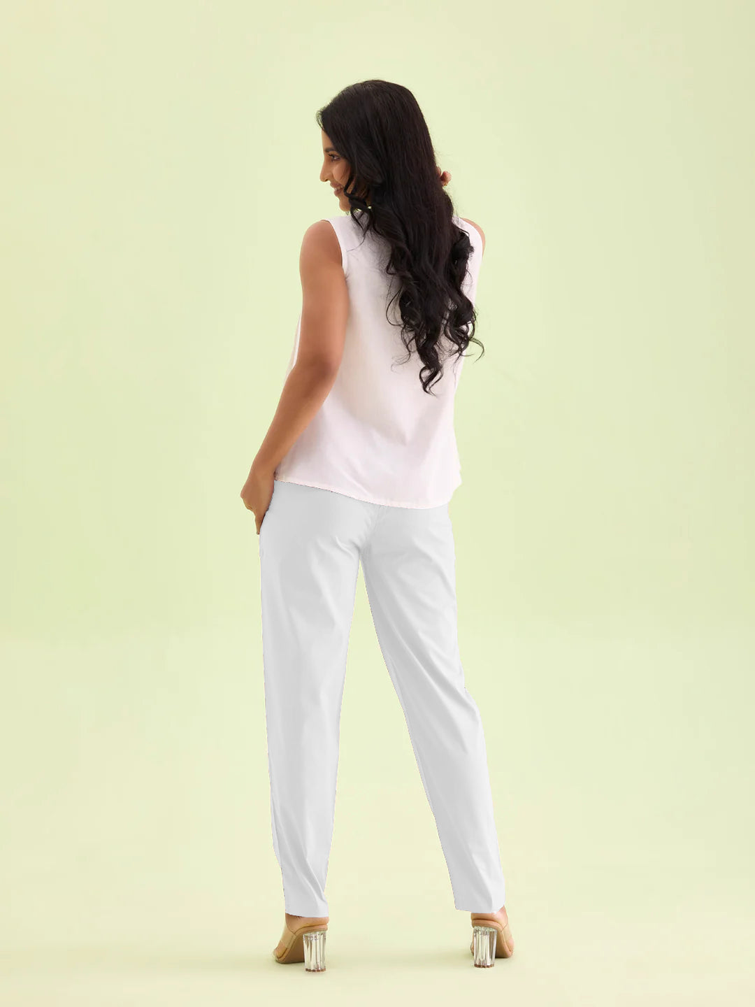 Liva Certified White Rayon Slub Lycra Stretchable Cigar Pant with Side Pocket