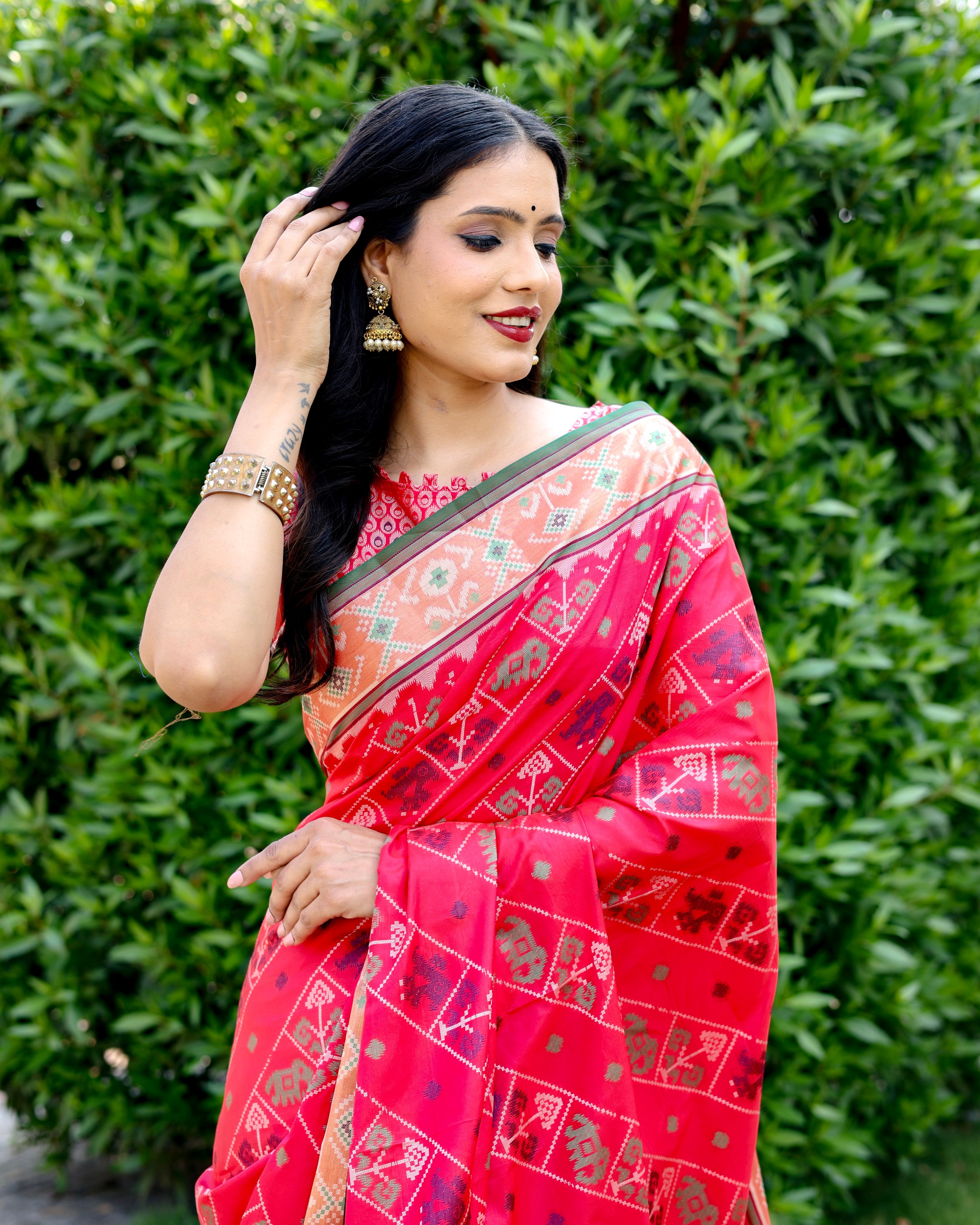 Hot Pink Weaving Patola Silk Contemporary Saree