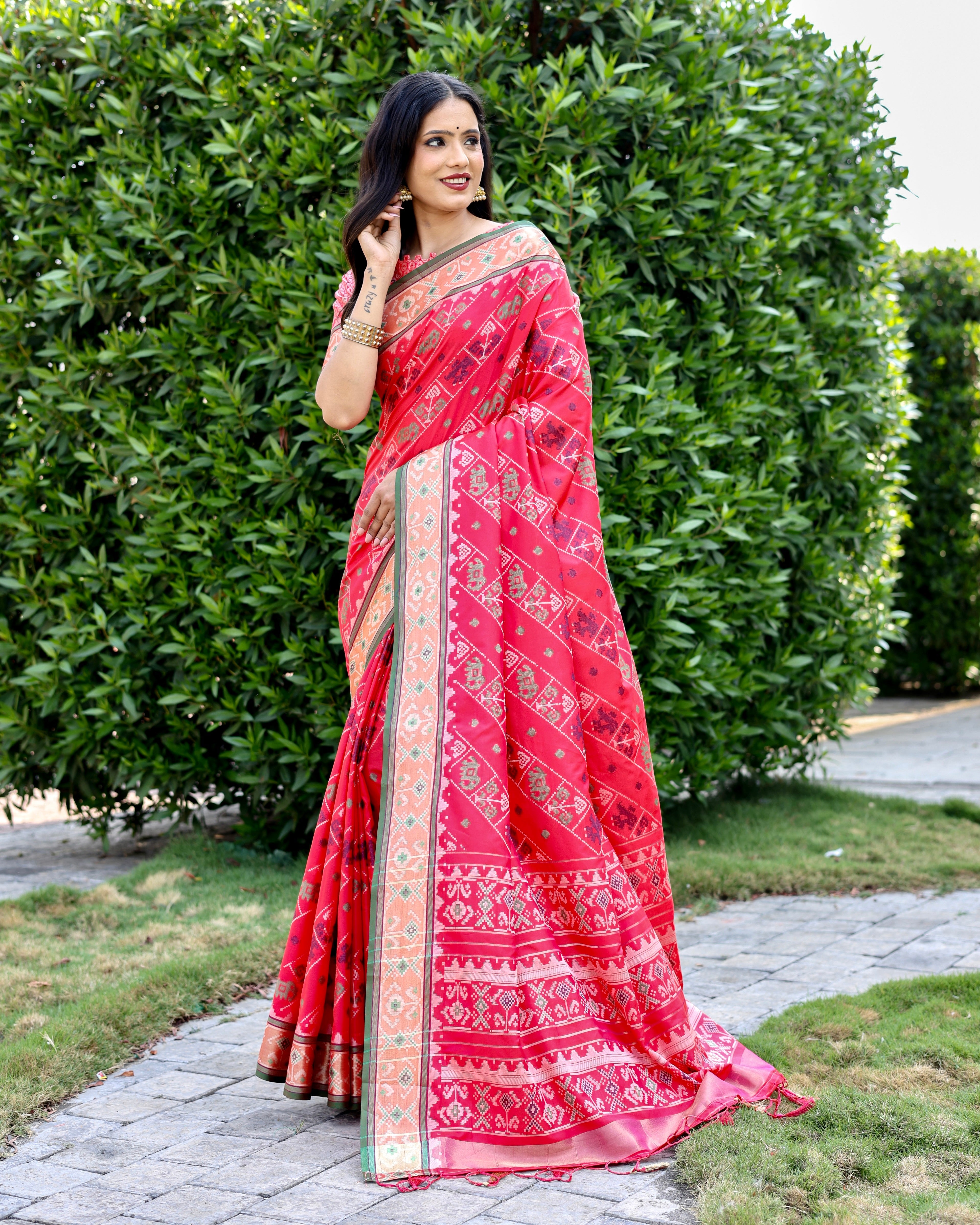 Hot Pink Weaving Patola Silk Contemporary Saree