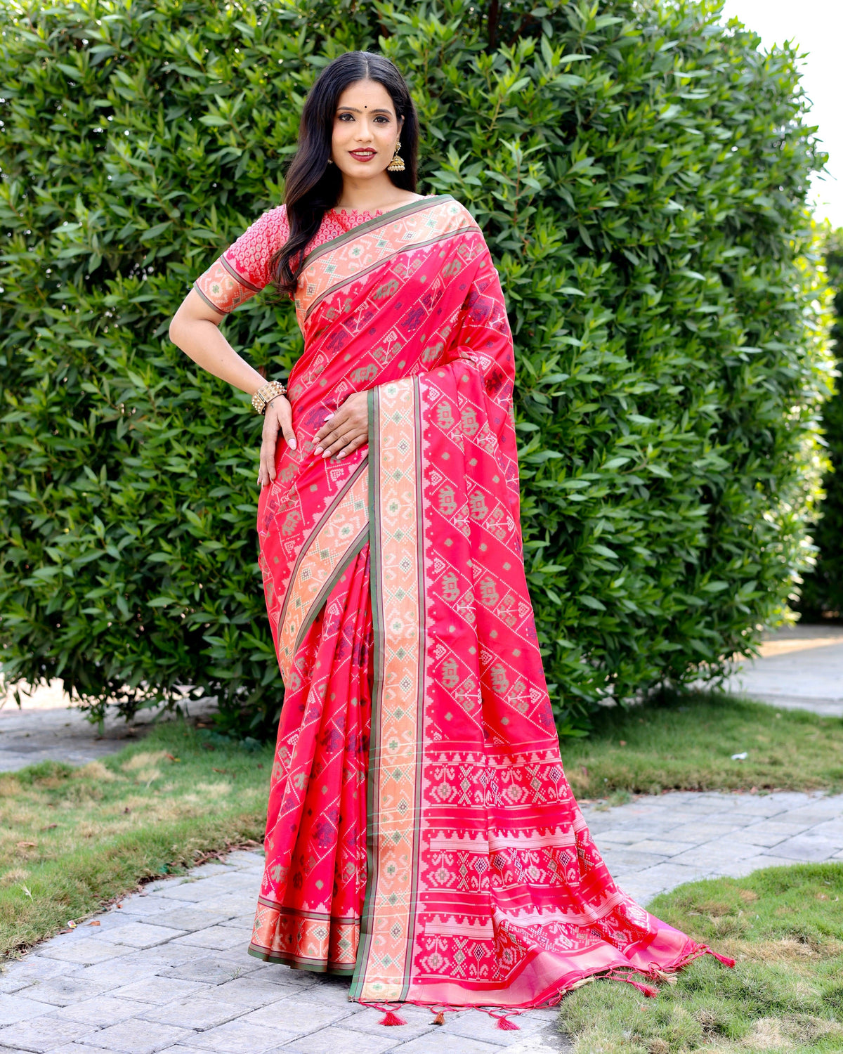 Hot Pink Weaving Patola Silk Contemporary Saree