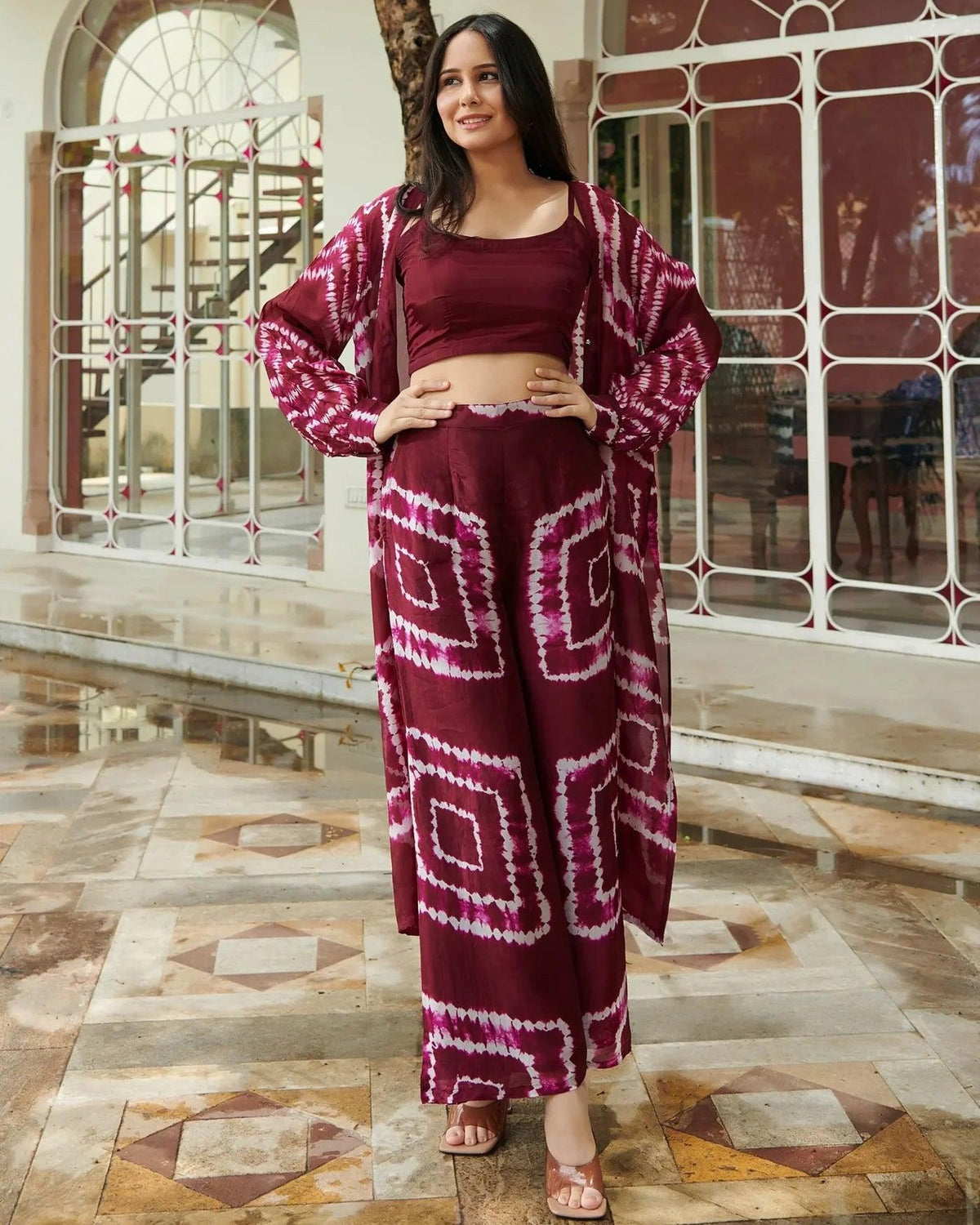 Wine Shibori Print Co-Ord Set