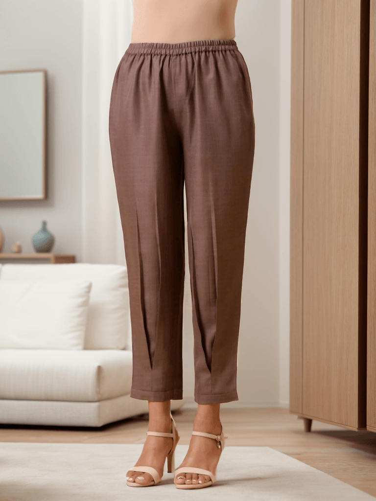 Rayon Slub Burnt Brown Pleated Co-Ord Set