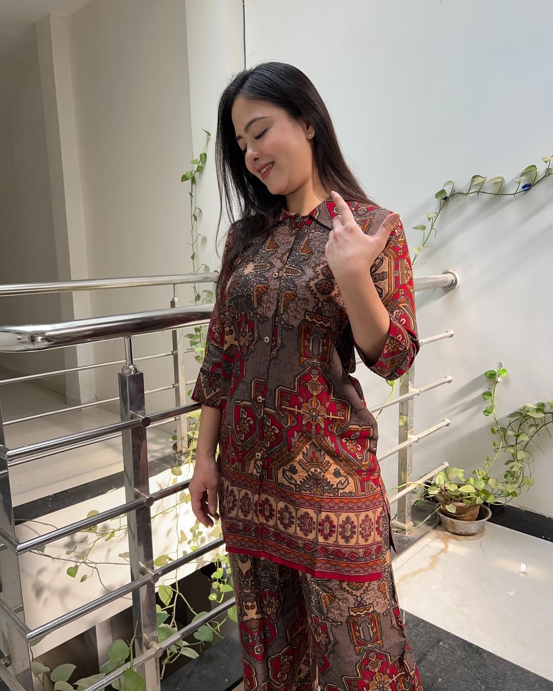 Printed Asymmetric Top With Palazzo Set