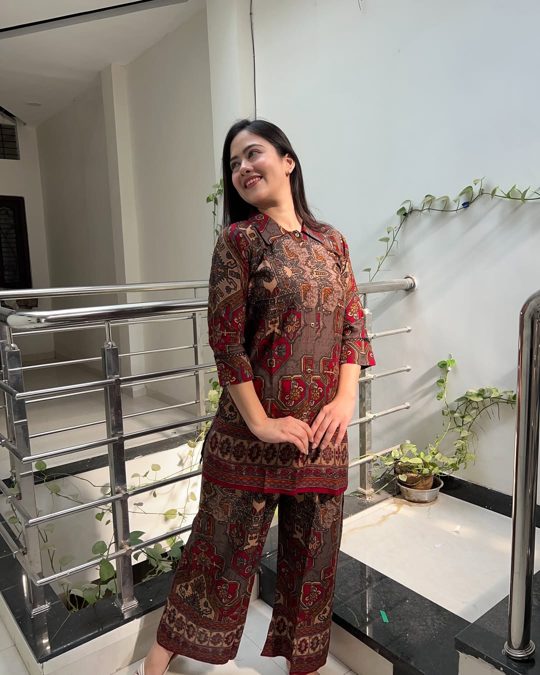 Printed Asymmetric Top With Palazzo Set