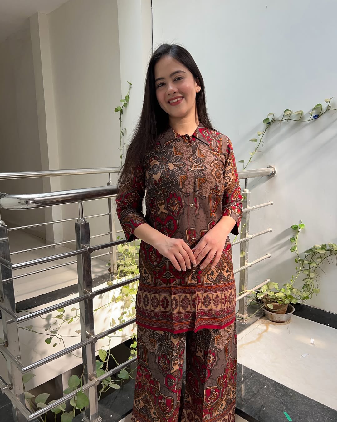 Printed Asymmetric Top With Palazzo Set