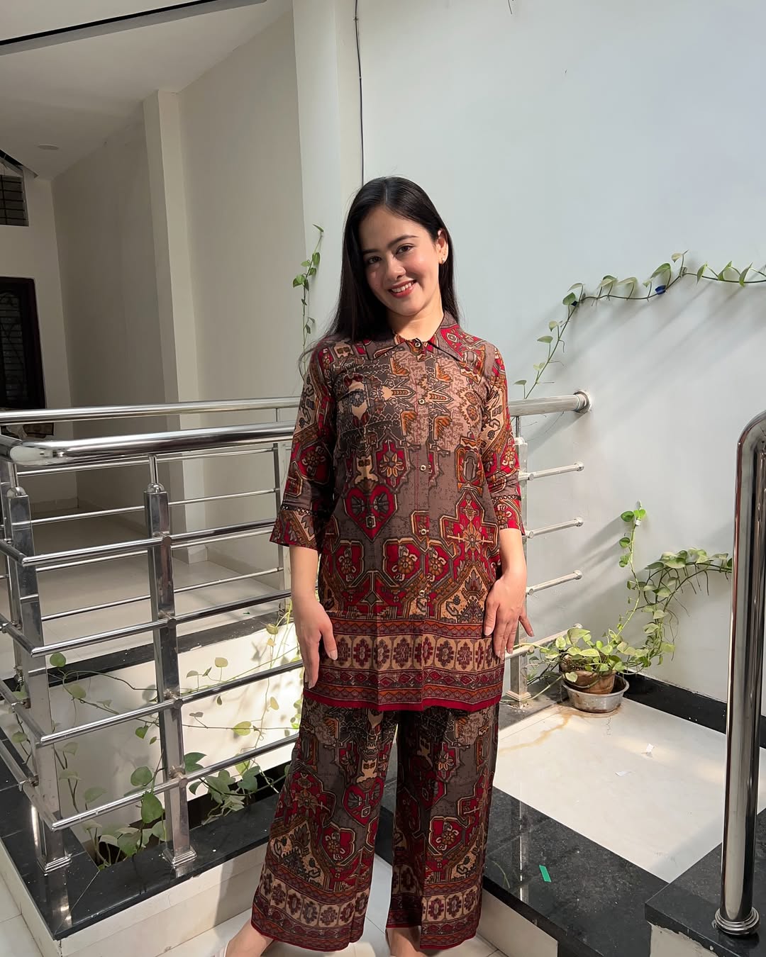 Printed Asymmetric Top With Palazzo Set