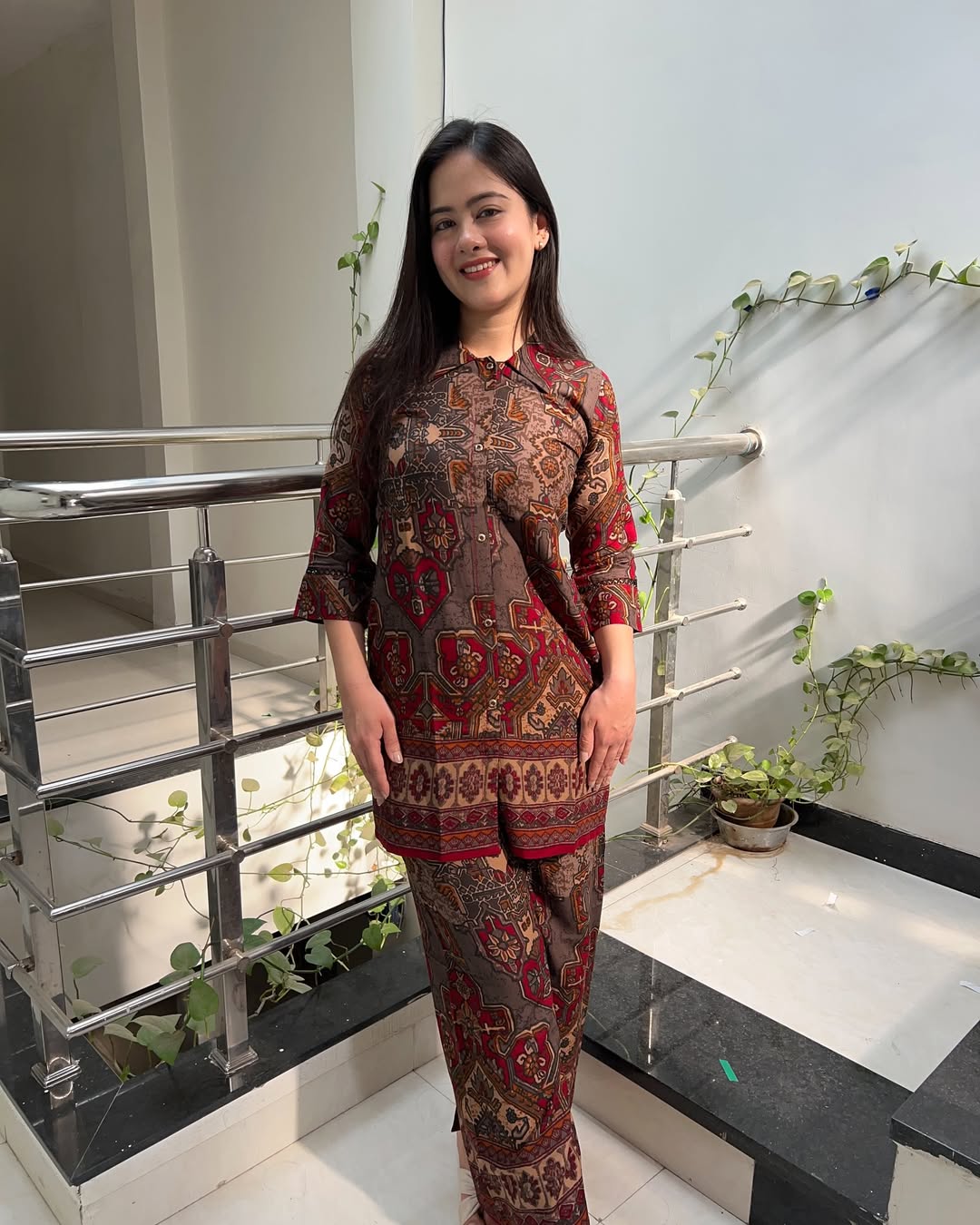 Printed Asymmetric Top With Palazzo Set