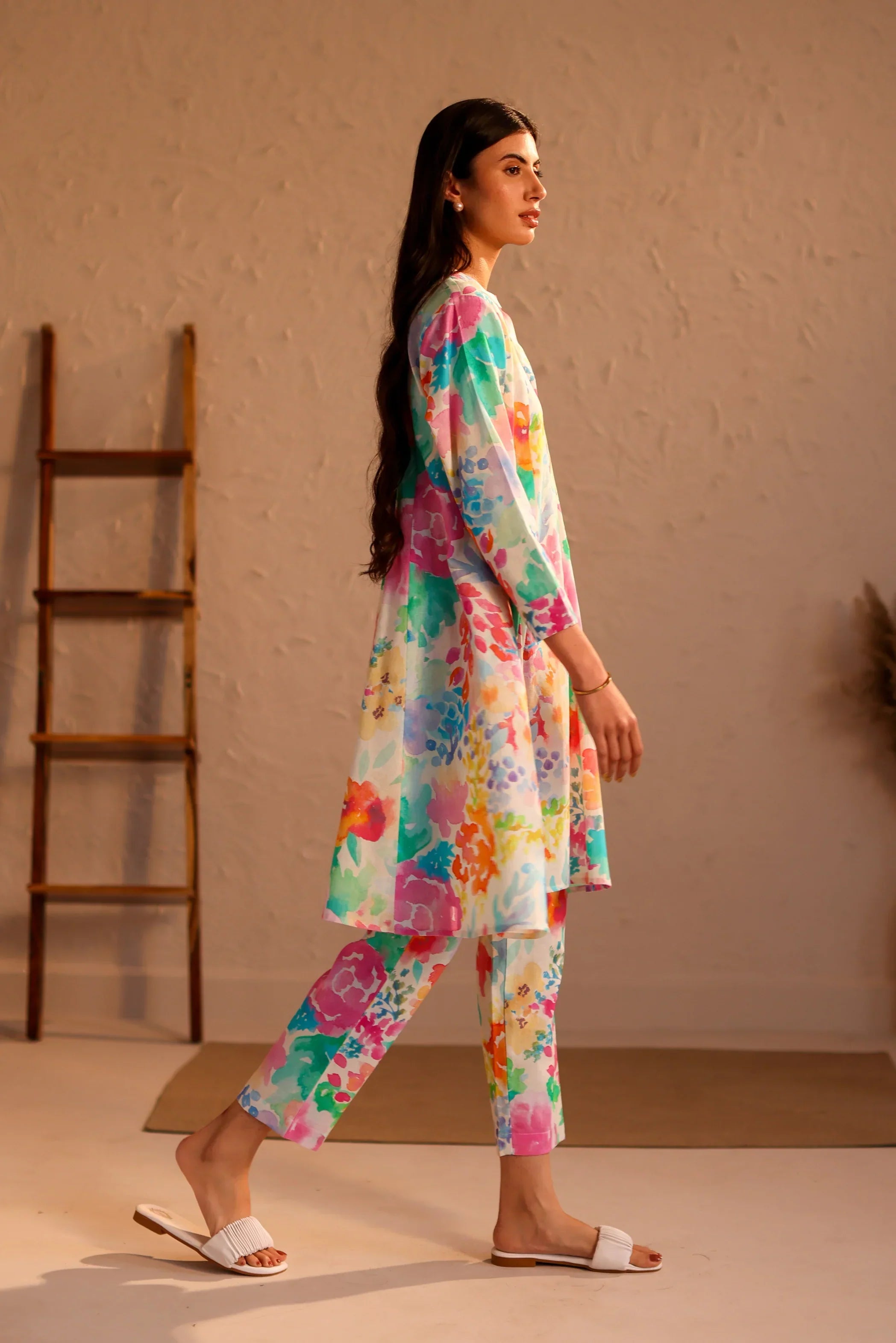 Rayon co-ord set with a breezy A-line tunic and relaxed pants