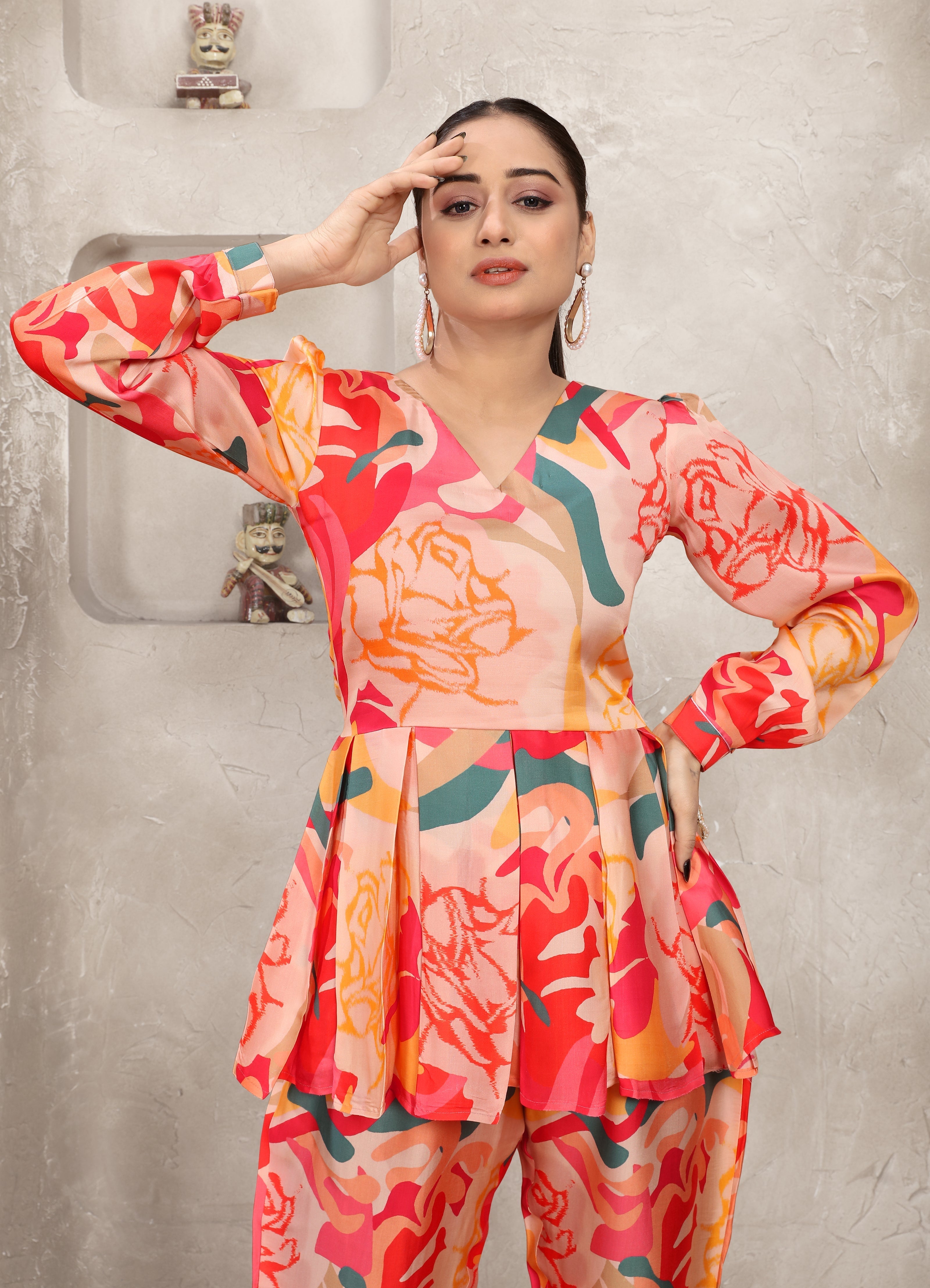 Orange and Red Attractive Print Co-Ord Set