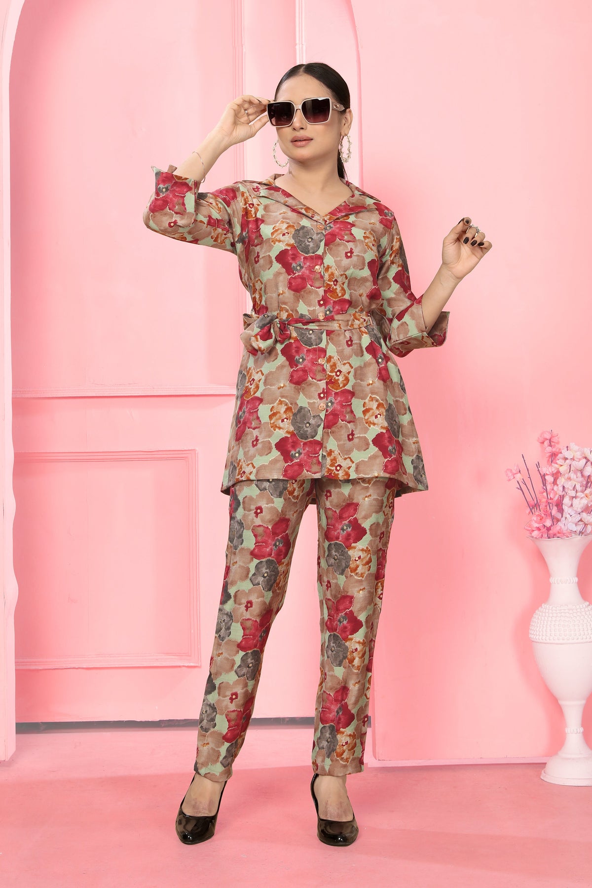 Red Attractive Flower Print Co-Ord Set