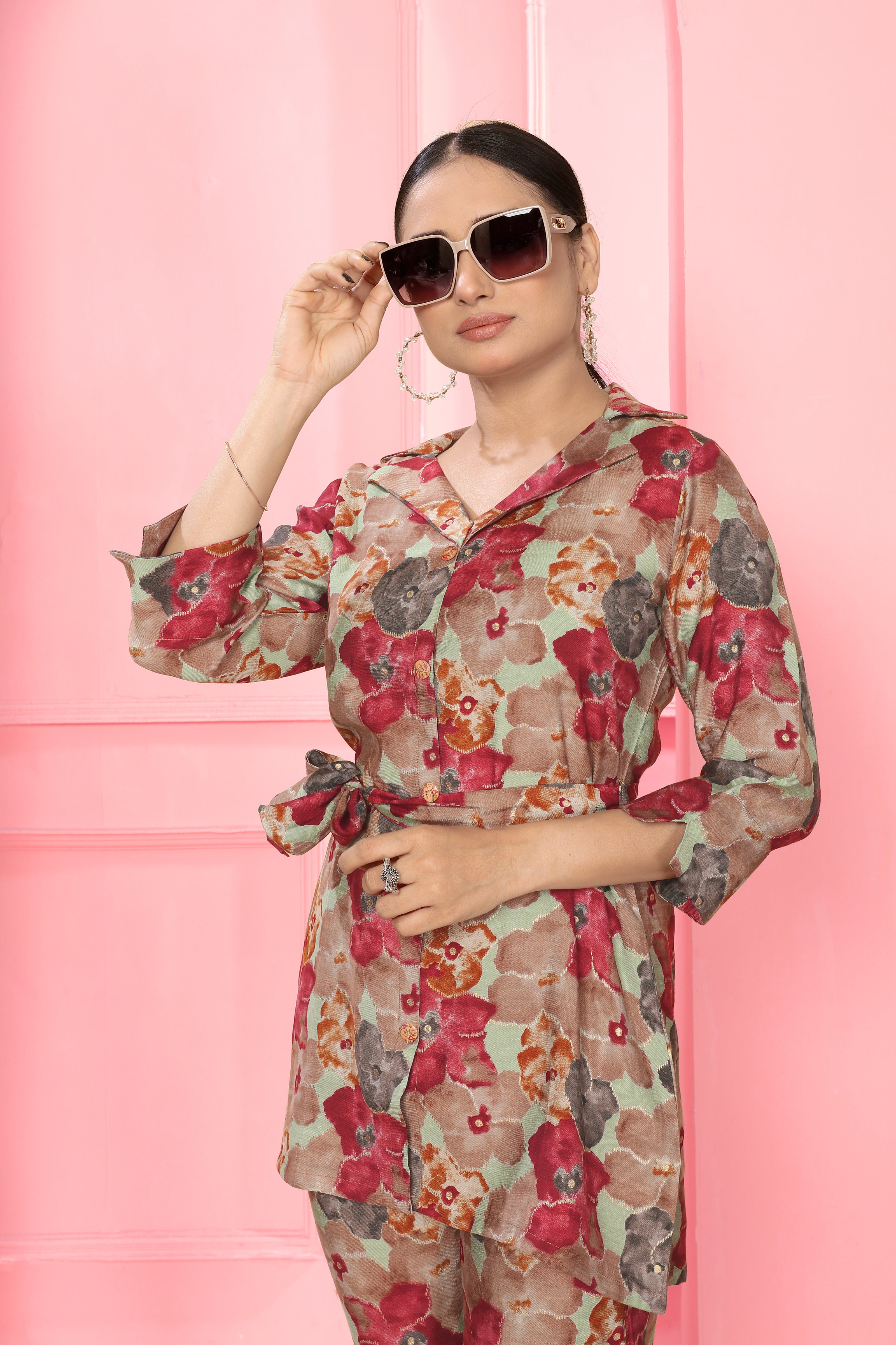 Red Attractive Flower Print Co-Ord Set