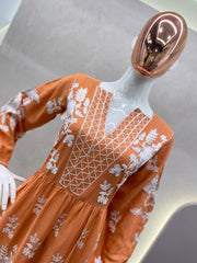 Orange Designer Full Flair Top With plazzo