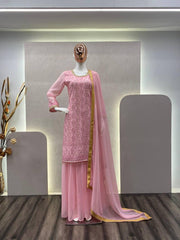 Peach Designer Suit With Heavy Sharara Set