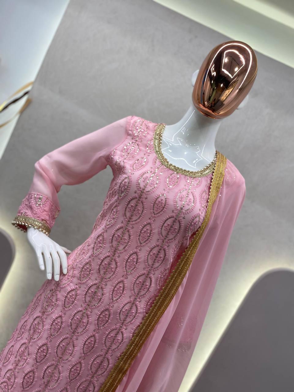 Peach Designer Suit With Heavy Sharara Set