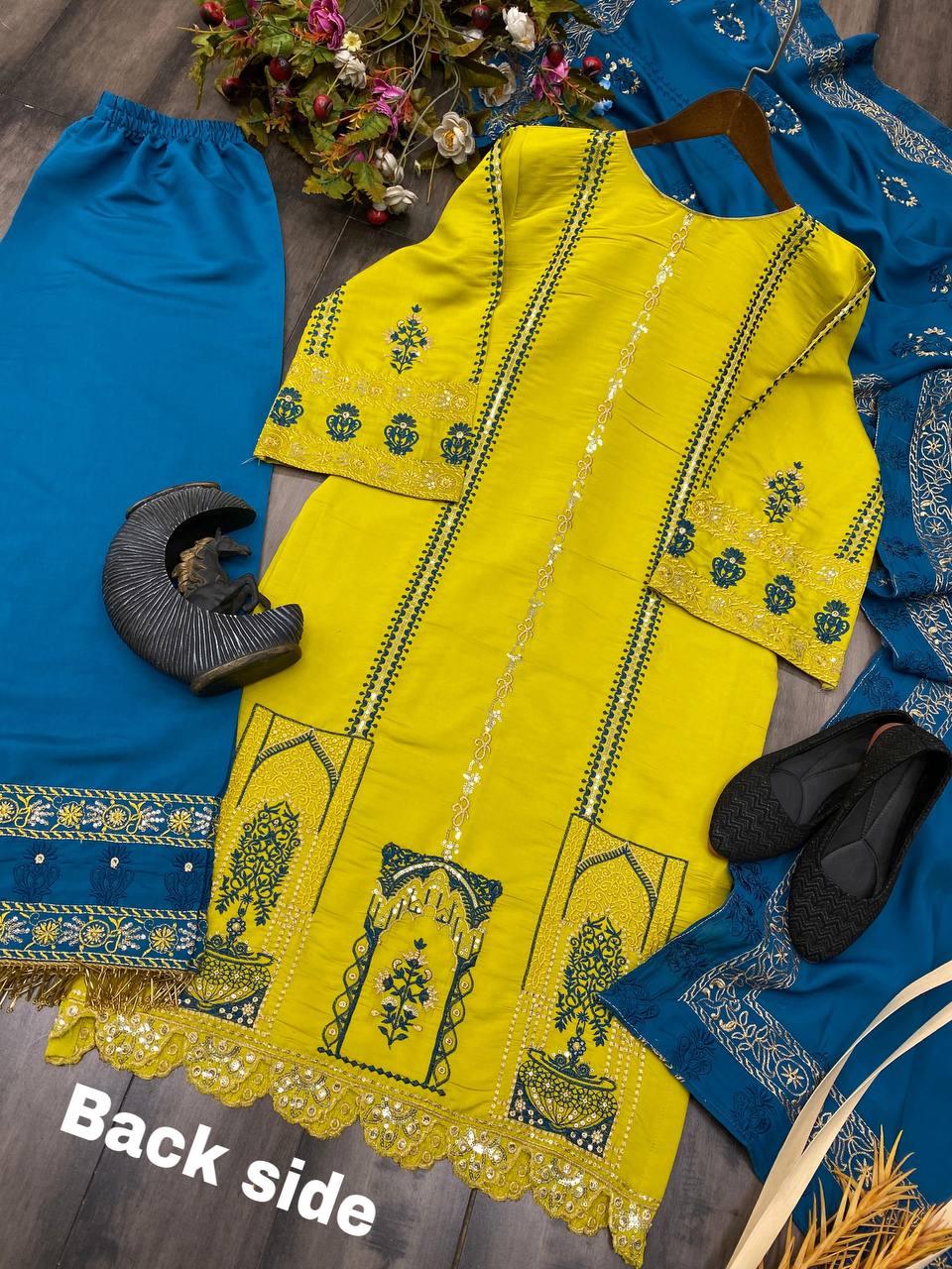 Designer Hand Work Silk Suit With plazzo Set