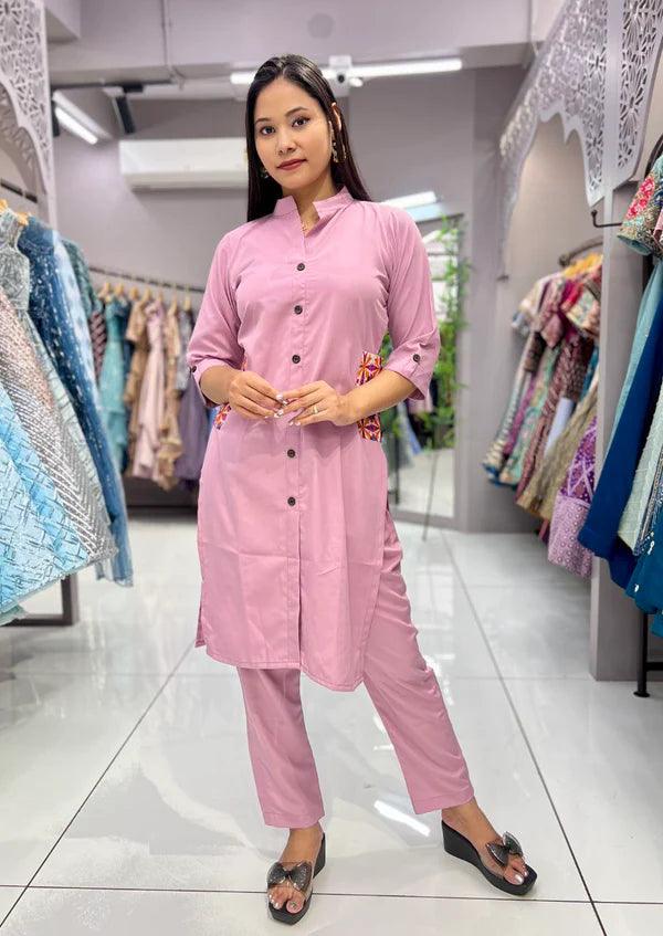 Pink Designer Kurta With pant Set