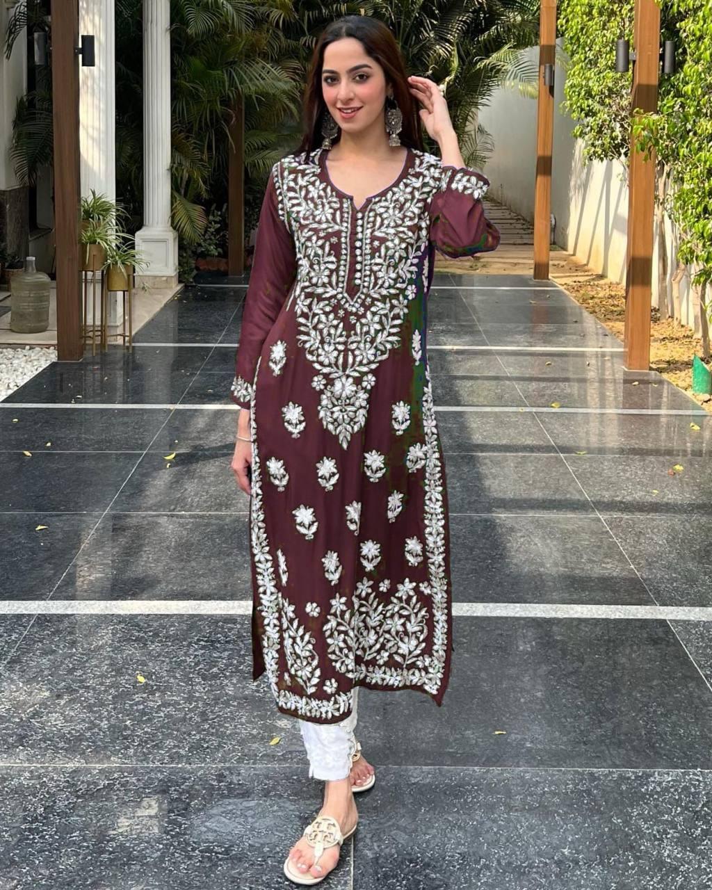 Wine Rayon Kurta WIth Plazzo Set