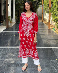 Red Rayon Kurta WIth Plazzo Set