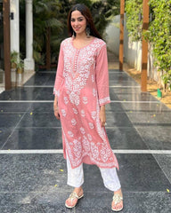 Orange Rayon Kurta WIth Plazzo Set